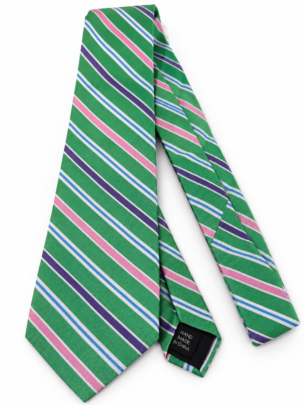 Ralph Lauren Green Diagonal Stripe Tie with Pink, Purple & Light Blue Pure Silk